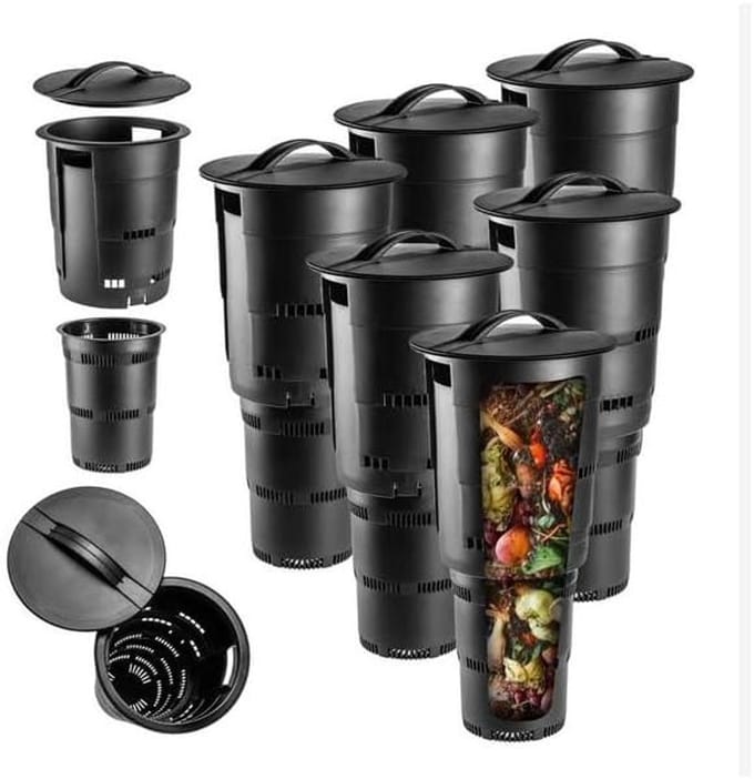Compostbak Set - Compostbakken Ondergronds - Tuinafval Verwerken - Geurremmend Ontwerp - 6 Stuks - Zwart