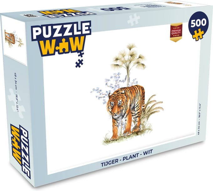 Puzzel Tijger - Plant - Wit - Legpuzzel - Puzzel 500 stukjes