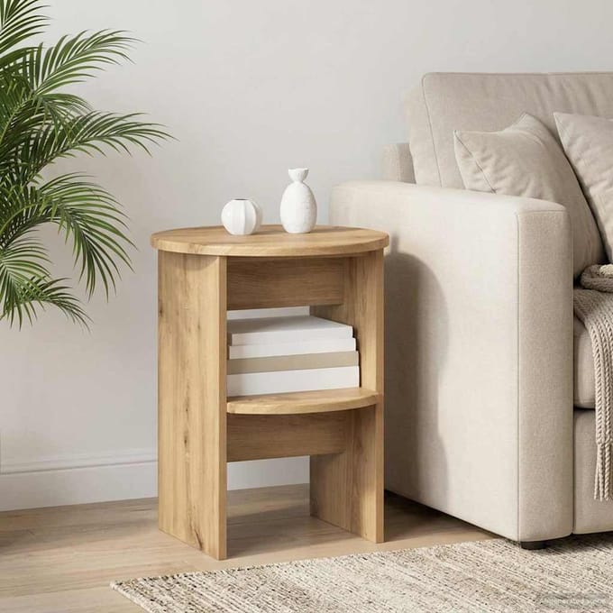 vidaXL - Bijzetkast - Artisan - Eik - Ø40 - x - 50 - cm - Geconstrueerd - hout