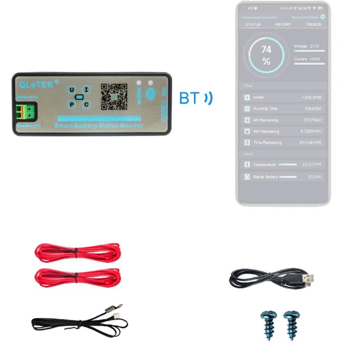 2,4 Inch Draadloze BT Spanningsmeter Stroommeter Amperemeter Voltmeter Coulometer Batterijvermogen KL300A-without display screen