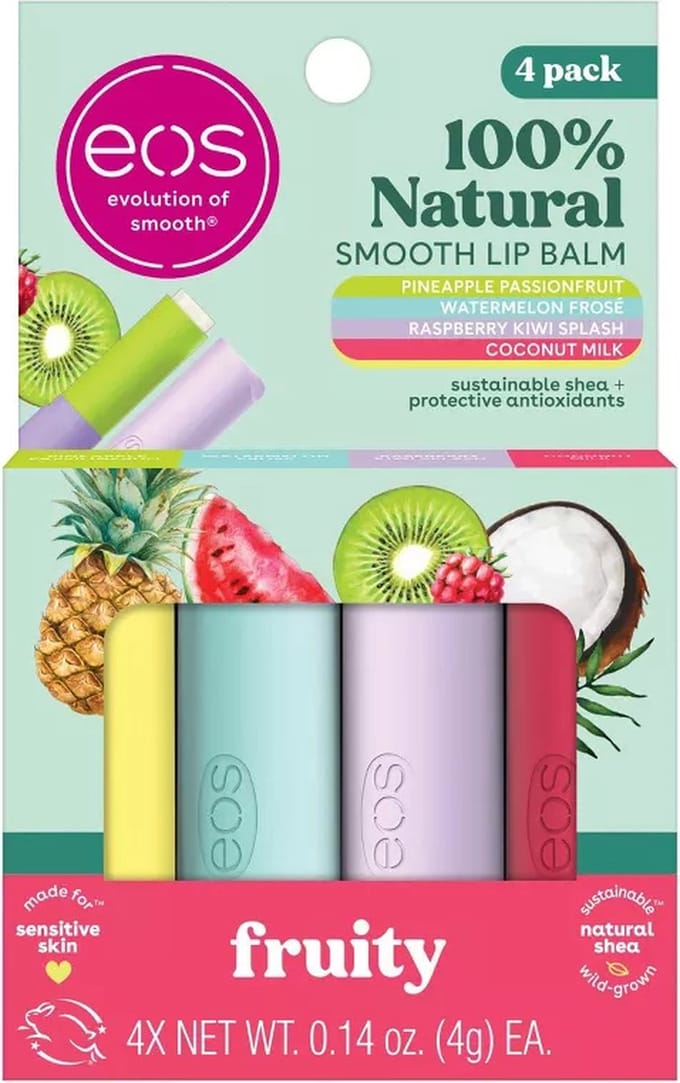 eos Lip Balm Variety Pack – 100% Natuurlijk – Fruitige Lippenbalsem – 4 stuks