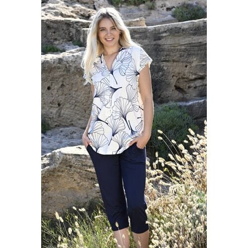 Ringella Elegante pyjama ginkgobladeren Wit vrouw 36