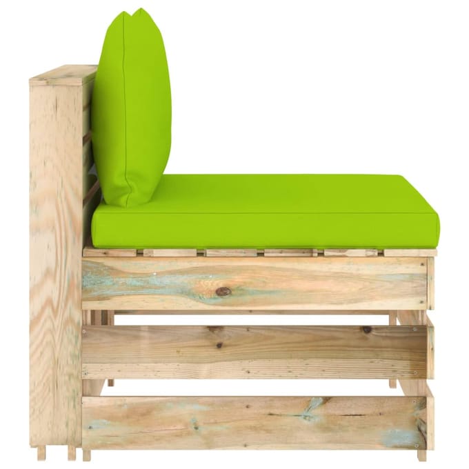 vidaXL - Middenbank - sectioneel - met - kussens - groen - geïmpregneerd - hout