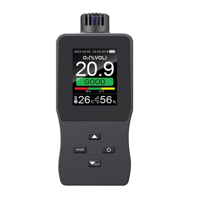 Draagbare digitale zuurstofdetector Luchtzuurstofconcentratie Alarmwaarde USB oplaadbaar Draagbaar O₂ grijs