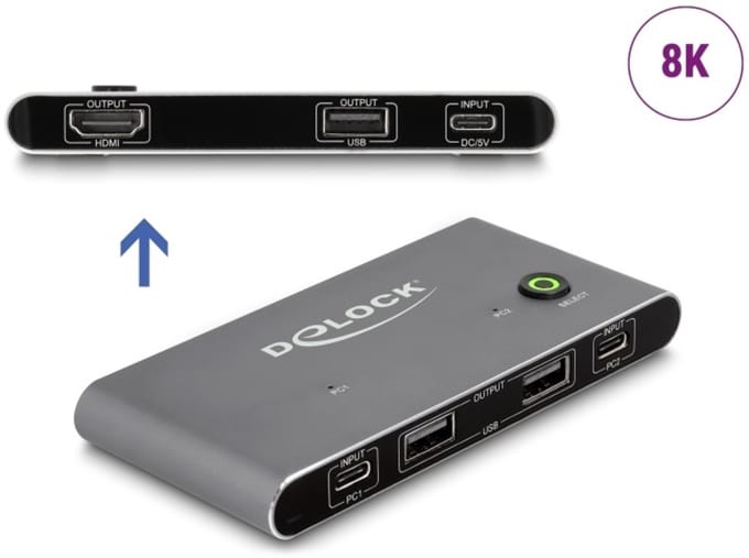 Delock USB-C™ KVM Switch to HDMI 8K 60 Hz with USB 2.0