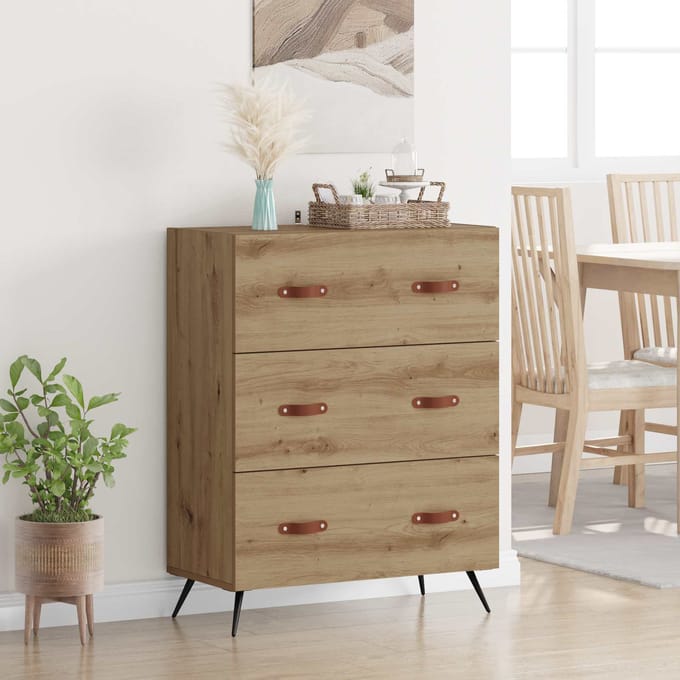 vidaXL - Ladekast - 3-Lade - Artisan - Eik - 69,5 - x - 34 - x - 90 - cm