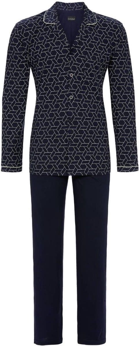 Donkerblauwe heren doorknooppyjama - Blauw - Maat - 58