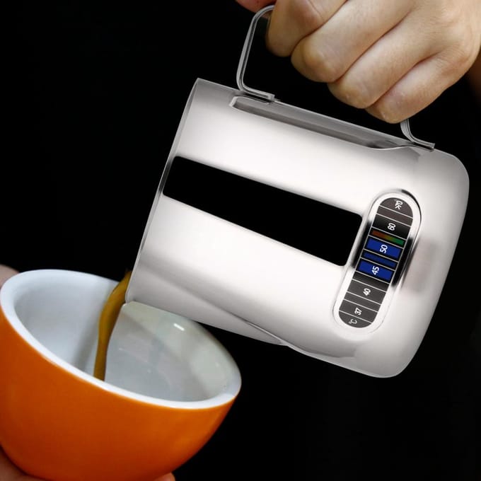 600ml Roestvrijstalen Koffie Melk Opschuitlepel met Thermometer black