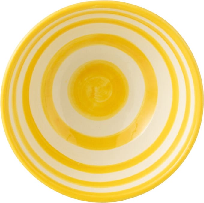 J-Line kom Granada Stripes High - keramiek - wit/geel - small - Ø 14 cm