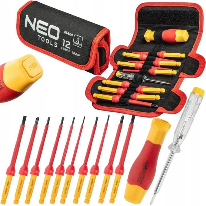 NEO Schroefbits Set 1000V Geïsoleerd, 12 Delig met Spanningstester