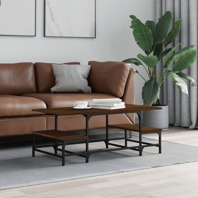 vidaXL - Salontafel - 100x50,5x40 - cm - bewerkt - hout - bruin - eikenkleur