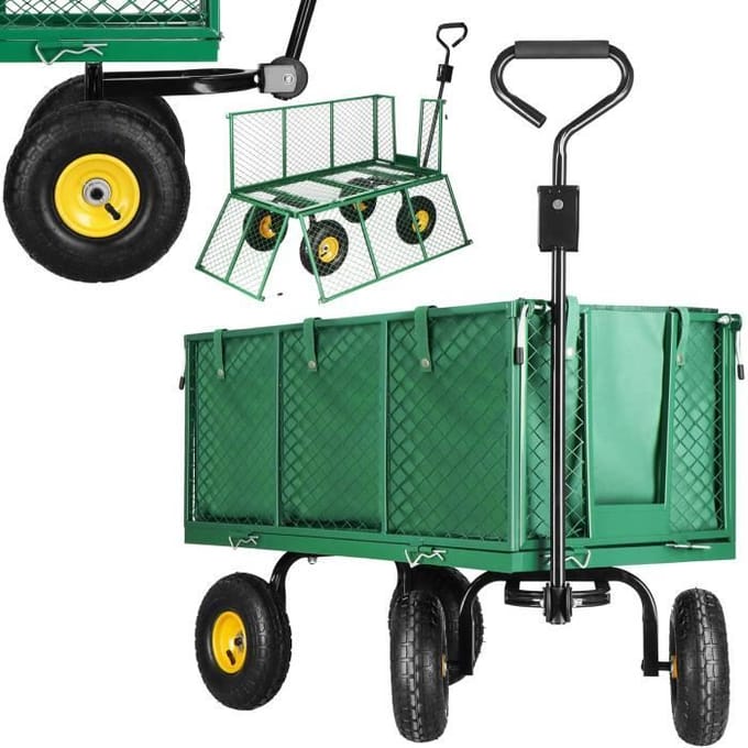 Springos Bolderkar - Metalen Bolderkar - Tuinkar - 205L - 180 x 51.5 x 72 cm - Groen