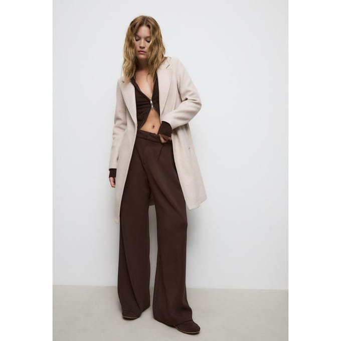 Stradivarius Midi jas met knoop  Ecru L