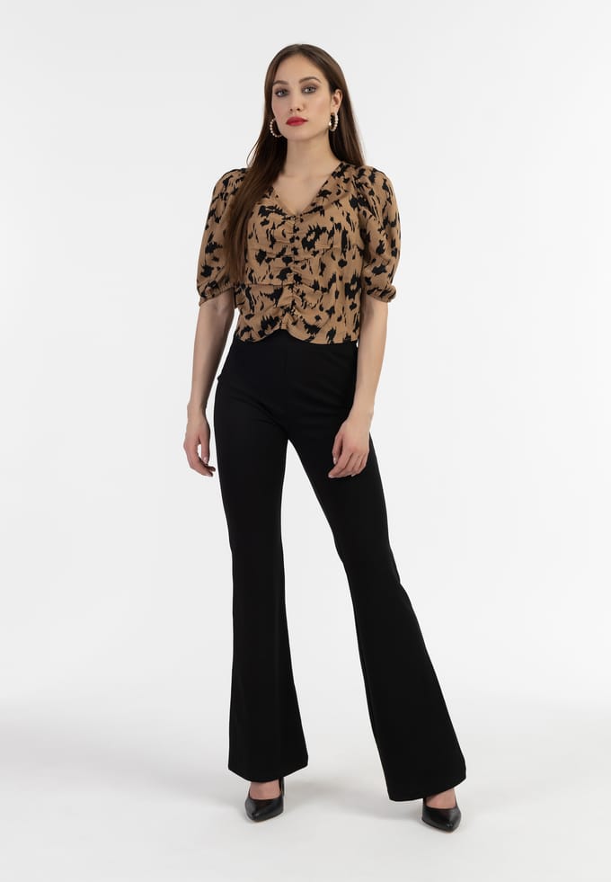 Faina Gedrapeerd blouseoverhemd Dames Camel zwart