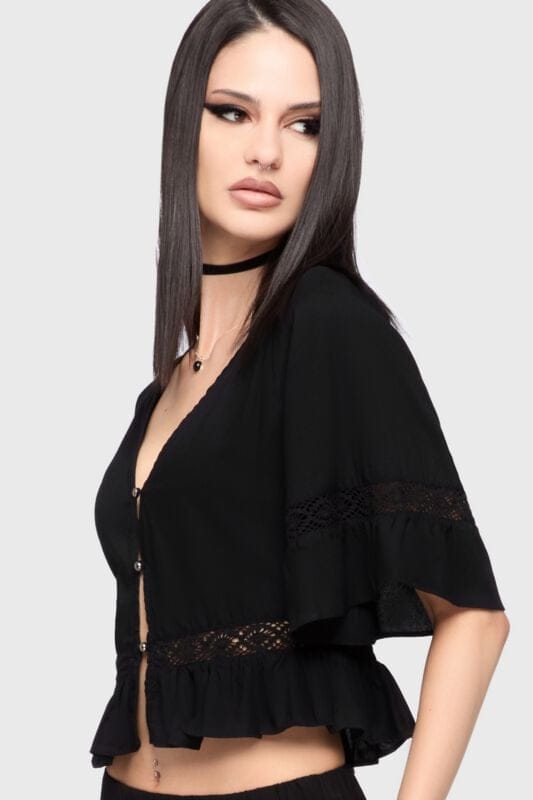Killstar - Gothic Blouse - Celestial Summer - Midnight Vale Blouse - M tot XXL - voor Vrouwen - zwart