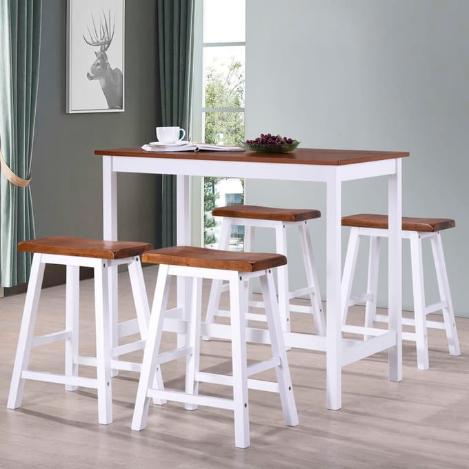 vidaXL - Bartafel- - en - krukkenset - massief - hout - 5-delig