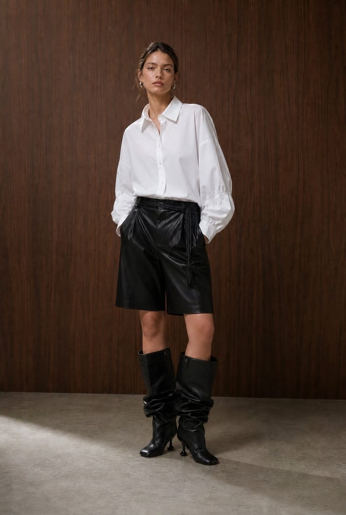 Sola eco leather bermuda shorts | Black - Black / S