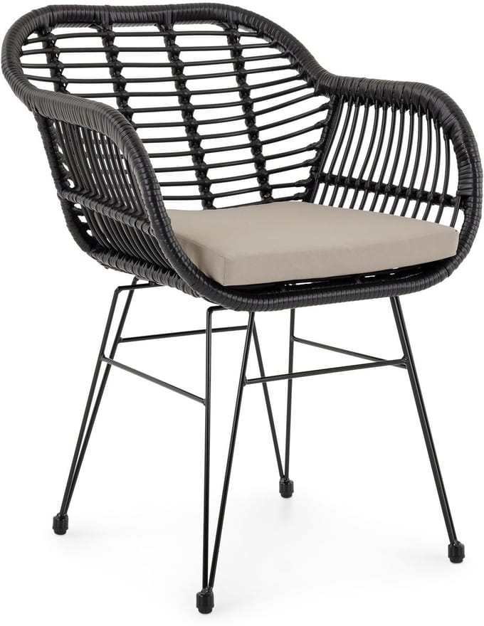 Tuinstoel PARAMO van polyrotan – zwart/beige