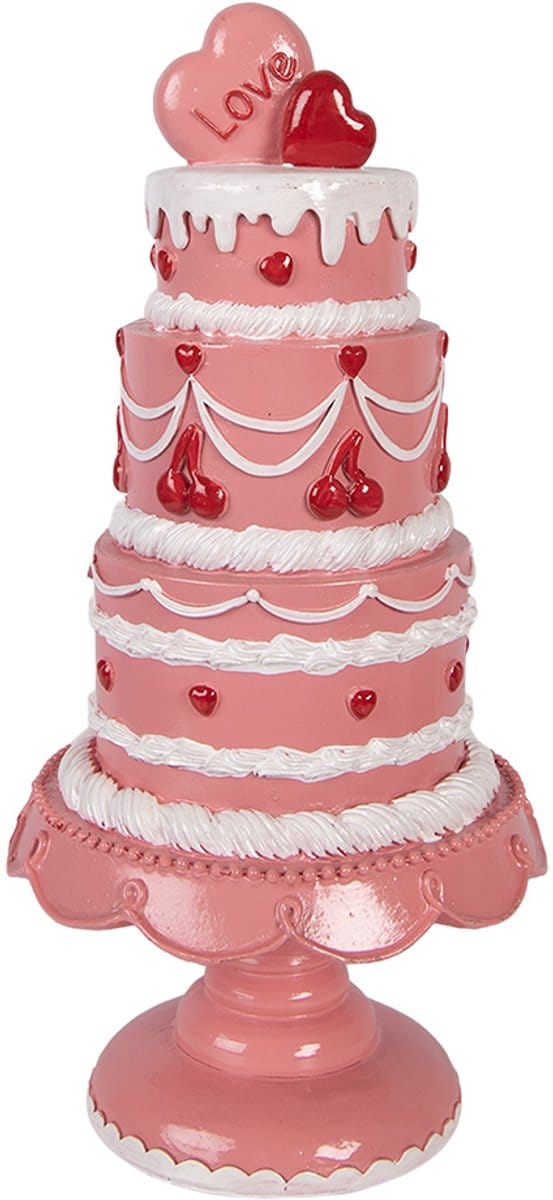 Clayre & Eef Decoratie Beeld Taart Ø 16x33 cm Roze Kunststof