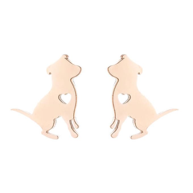 dames RVS oorknoppen met hondje-rosegouden-9mm-13mm