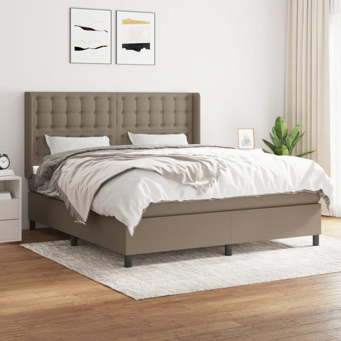 vidaXL - Boxspring - met - matras - stof - taupe - 180x200 - cm