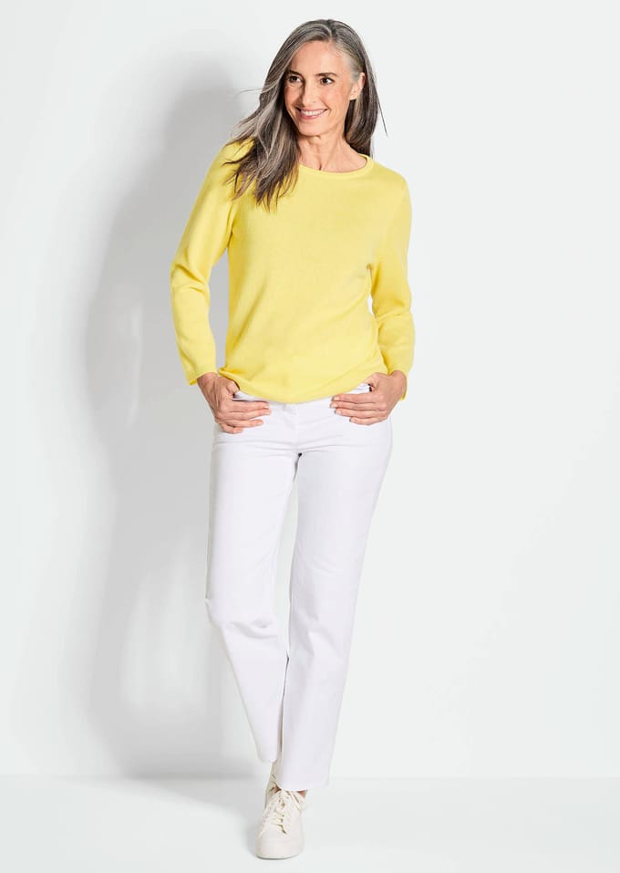 Pullover van kasjmier met boothals - geel - Gr. 52 van Goldner Fashion