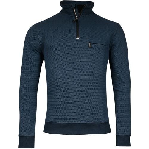 Baileys Trui Uni Color High Low Texture Sweat Half Zip Interlock Deep Denim Blue / male