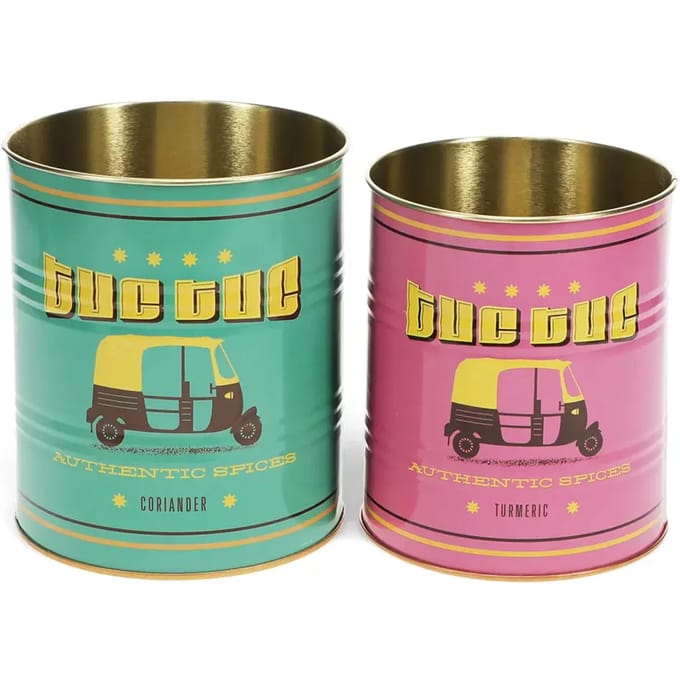 Rex London Retro Storage Tins - Bewaarblikken Medium - Tuktuk - Groen/Roze