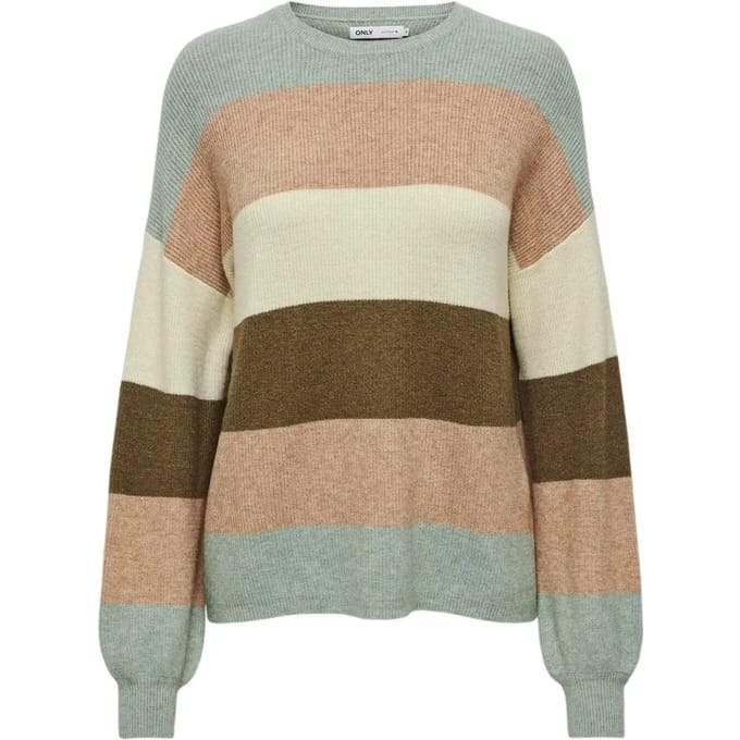 Only Trui Onlatia L/s Stripe Pullover Knt Noo 15220044 Hedge Green/w. Toasted Dames Maat - M