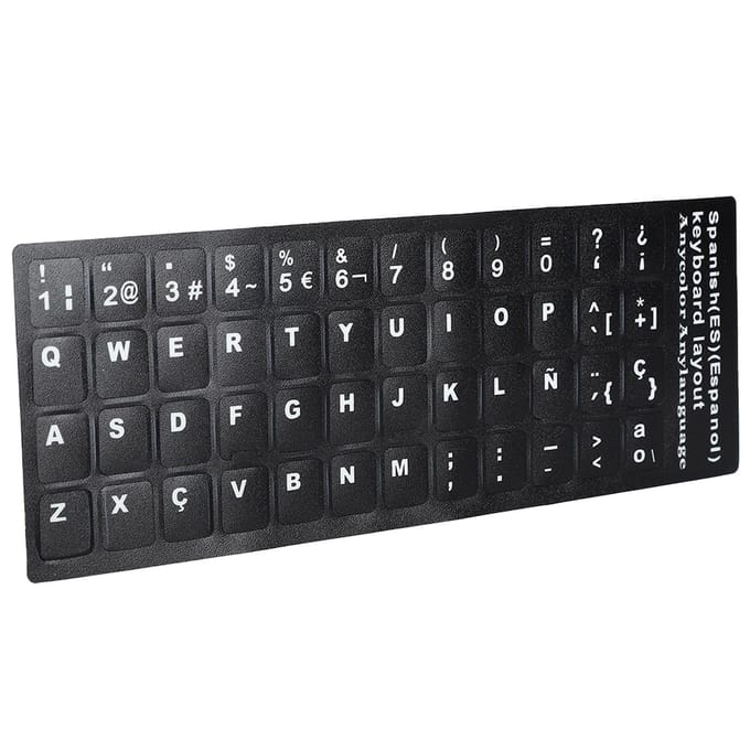 Autocollant pour clavier espagnol, étanche, fond noir, pour ordinateur portable de 10 à 17 pouces black