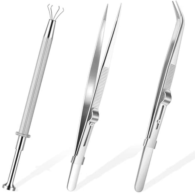Piercing tang set voor sieraden - 3 stuks roestvrijstalen pincetten