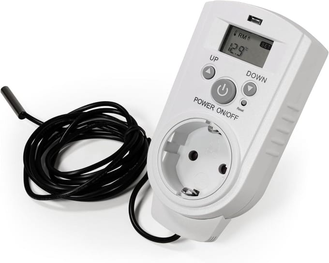 Digitale stekker thermostaat met buitensensor - Temperatuurregelaar 5-30 °C voor verwarming en koeling