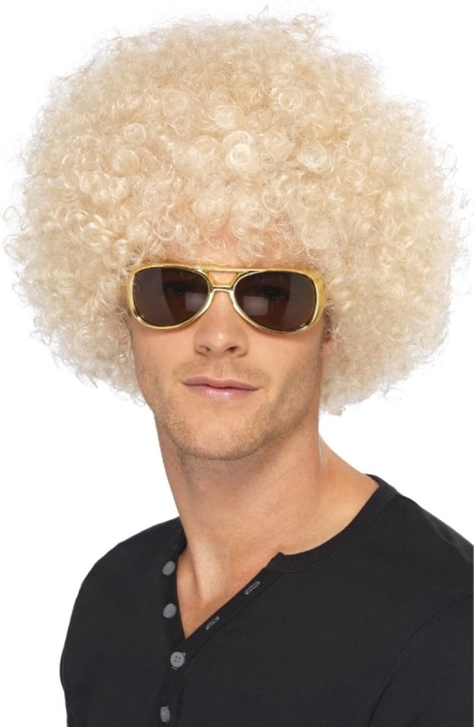 Smiffys Carnaval verkleed Mega afro pruik - blond - krullen - heren - Seventies stijl