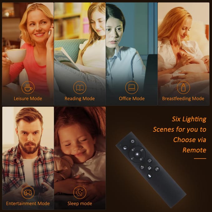 Tomshine LED Vloerlamp Afstandsbediening & Aanraakbediening Hoge Lumen Lees Staande Lamp 4 Kleuren UK Adapter zwart