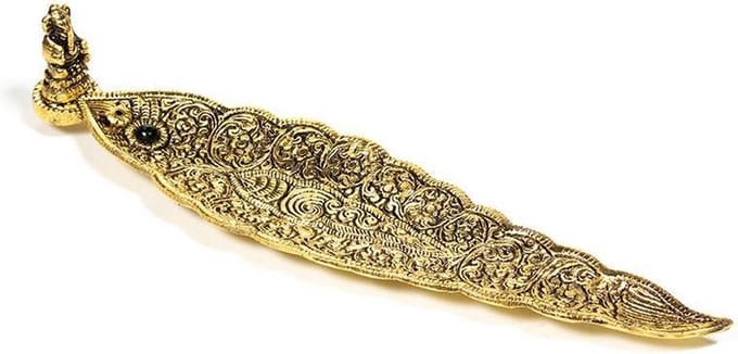 Goudkleurige Wierookbrander Ganesha Bladvorm 2-pack