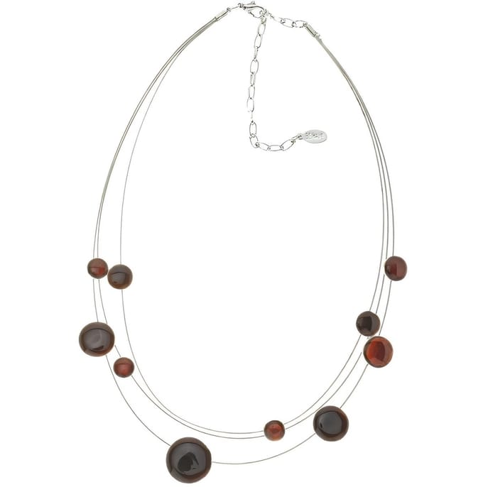 Behave - Ketting - Korte Multi layer Staaldraad Ketting met bruine details