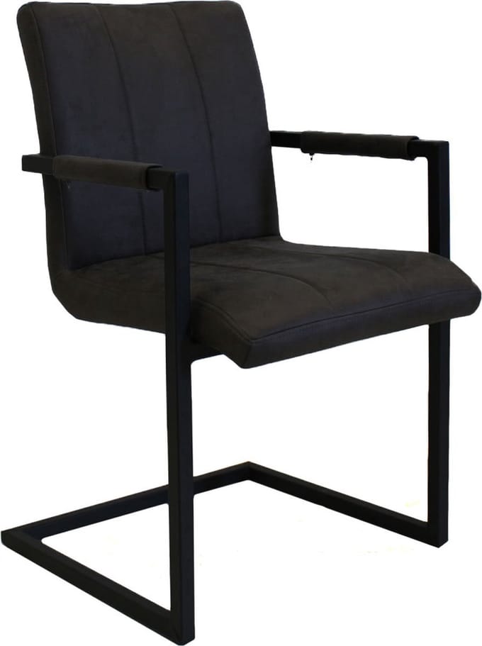 Eetkamerstoel - Zwart microvezel - Metalen poten - Set van 1 - Zithoogte 46cm