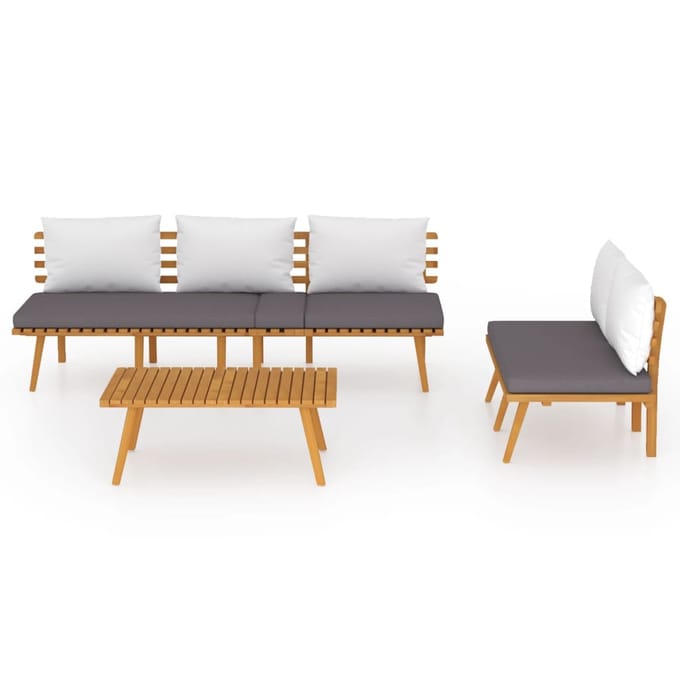 vidaXL - 3-delige - Loungeset - met - kussens - massief - acaciahout