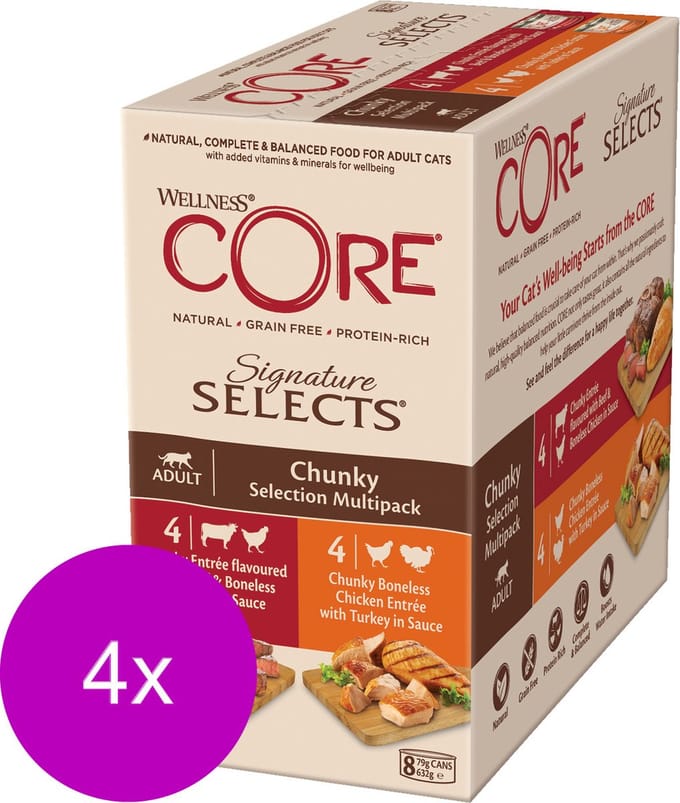 Wellness Core Signature Selects Chunky Multi-Pack - Kattenvoer - 4 x Mix 8x79 g