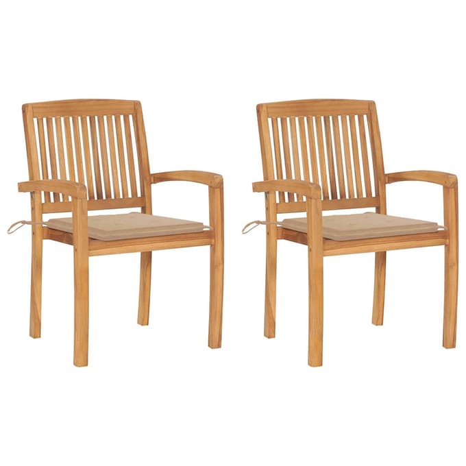 vidaXL - Tuinstoelen - 2 - st - met - beige - kussens - massief - teakhout