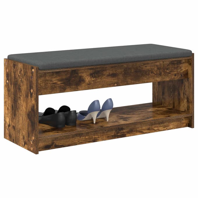 vidaXL Hallenbank met kussen met plank Gerookte Eik 103 x 38 x 45 cm