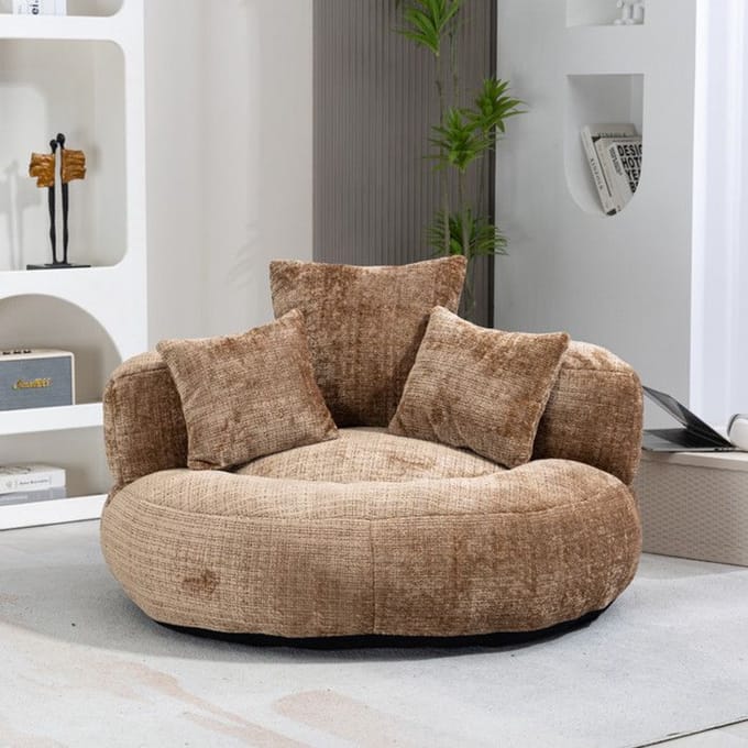 Canapé - MUVOE - Lazy Boy - Chenille marron - Chaise longue confortable - Haut dossier marron