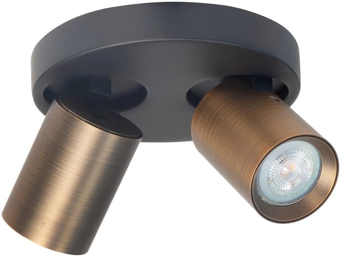 Opbouwspot Oliver | Zwart + Brons Metaal | Rond | GU10 | 2-voudig | ⌀ 17cm