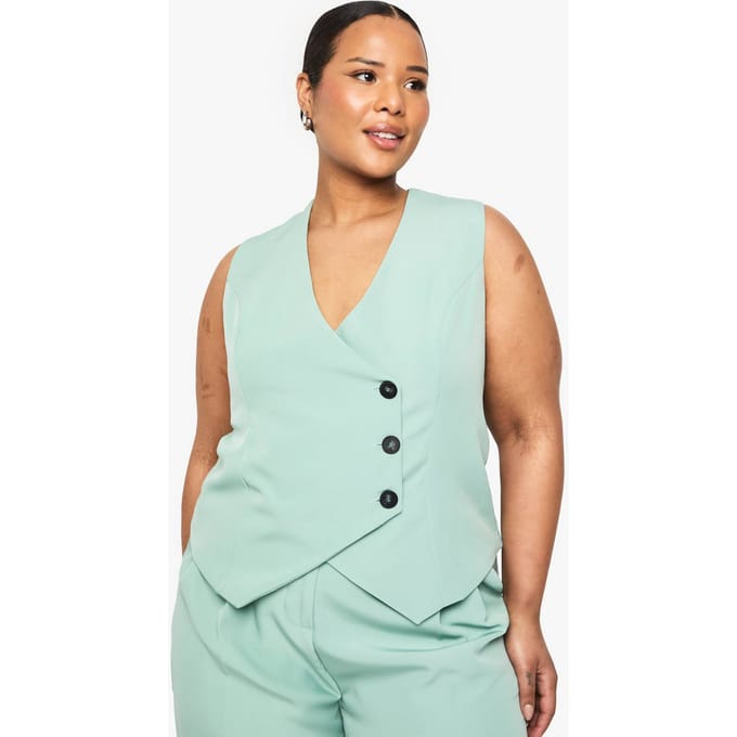 boohoo Dames Plus Geweven Op Maat Gemaakt Wikkelvest met Knopen | Light Khaki | Maat: 20