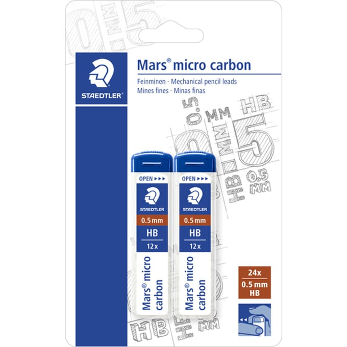 Potloodstift Staedtler Mars Carbon Micro 0.5mm HB blister 2 stuks