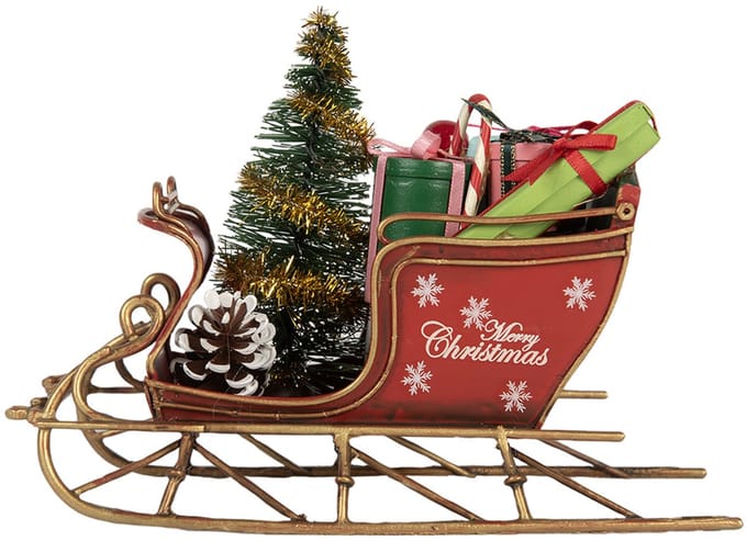Clayre & Eef Kerstdecoratie Beeld Slee 17x8x12 cm Rood Metaal