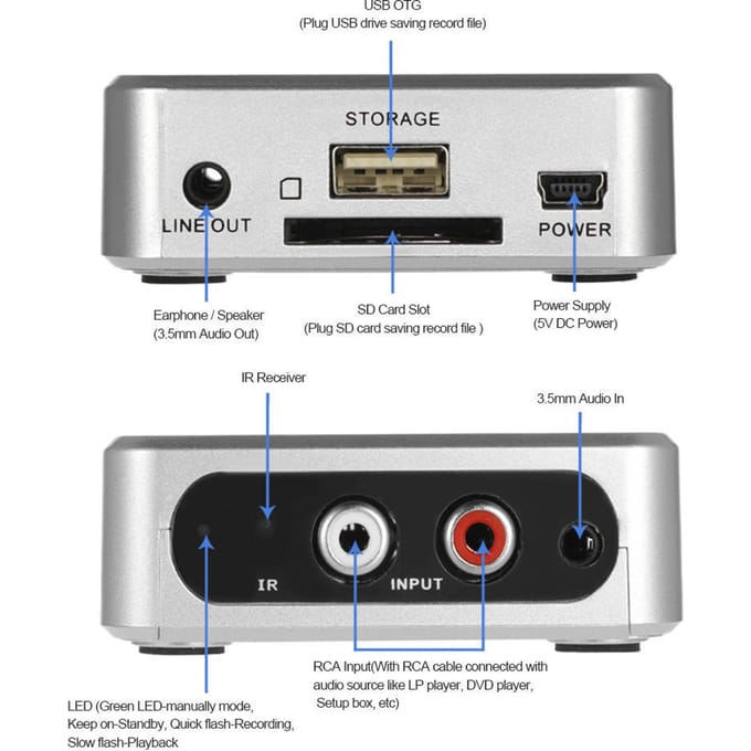 Convertisseur numériseur de musique audio numérique ezcap 3,5 mm RCA Analog-2-MP3 blanc EU Plug argenté
