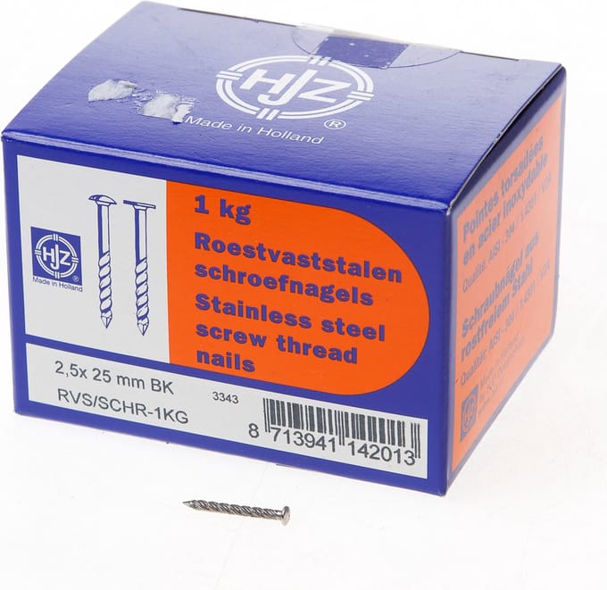 Hjz schroefnagel bombe kop RVS 2.5 x 25mm 1 kg
