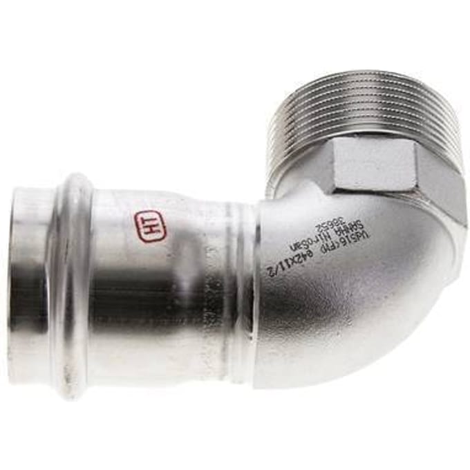 90 graden L-Perskoppeling - 42mm Persmof & R 1-1/2'' Buiseinde - RVS