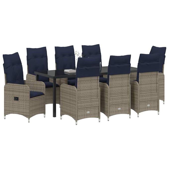 vidaXL - Tuin - Eettafel - Set - 9 - st - Zwart - poly - rattan